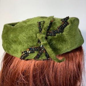 Vintage Marche' Women Hat Brentshire Beaded Made in Italy Green #B3